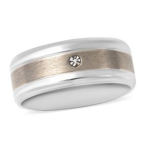 White Austrian Crystal Band Ring in Titanium